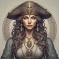 Alluring matte portrait of a beautiful female Pirate, 8k, Highly Detailed, Intricate, Half Body, Realistic, Sharp Focus, Volumetric Lighting, Fantasy, Elegant by Alphonse Mucha