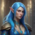 D&D concept art of gorgeous elven woman with blue hair in the style of Stefan Kostic, 8k, High Definition, Highly Detailed, Intricate, Half Body, Realistic, Sharp Focus, Fantasy, Elegant by Stanley Artgerm Lau, Luis Ricardo Falero