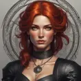 Alluring matte portrait of a fierce beautiful Triss Merrigold in black, 8k, Highly Detailed, Intricate, Half Body, Realistic, Sharp Focus, Volumetric Lighting, Fantasy, Elegant by Stanley Artgerm Lau, Alphonse Mucha, WLOP, Stefan Kostic