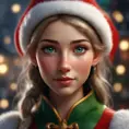 Closeup portrait of a beautiful Christmas Elf, 8k, Highly Detailed, Alluring, Photo Realistic, Sharp Focus, Volumetric Lighting by Stanley Artgerm Lau