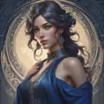 Alluring matte portrait of a beautiful A2 wearing dark blue, 8k, Highly Detailed, Intricate, Half Body, Realistic, Sharp Focus, Volumetric Lighting, Fantasy, Elegant by Stanley Artgerm Lau, Alphonse Mucha, WLOP, Stefan Kostic