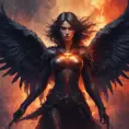 Dark Angel emerging from a firey fog of battle, ink splash, Highly Detailed, Vibrant Colors, Ink Art, Fantasy, Dark by Stanley Artgerm Lau