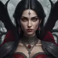 A beautiful romanian vampire woman with penetrating red bright eyes, long fangs, perfect face, 8k, Hyper Detailed, Intricate Details, Masterpiece, Contemporary, Full Body, Trending on Artstation, Gothic, Deviantart, Concept Art by Stefan Kostic