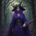 Purple haired witch in a haunted forest, Highly Detailed, Intricate, Gothic, Volumetric Lighting, Fantasy, Dark by Stanley Artgerm Lau