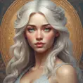 Alluring matte portrait of a beautiful Daenerys Targaryen, 8k, Highly Detailed, Intricate, Half Body, Realistic, Sharp Focus, Volumetric Lighting, Fantasy, Elegant by Alphonse Mucha