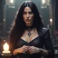 Annalena Baerbock as yennefer of vengerberg, tight dress, Intricate Details, Gothic and Fantasy, Volumetric Lighting