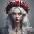 Alluring highly detailed matte portrait of a beautiful white haired vampire with a rose thorn crown in the style of Stefan Kostic, 8k, High Definition, Highly Detailed, Intricate, Half Body, Realistic, Sharp Focus, Fantasy, Elegant