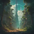 Studio ghibli, rocket explosion, jungle, solar, green technology, optimist future, 8k, Bokeh effect, Cinematic Lighting, Iridescence, Vibrant by Beeple, Dan Mumford, Greg Rutkowski, WLOP