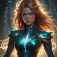 Closeup of a beautiful lightning mage in a magical forest, 4k, Highly Detailed, Masterpiece, Pretty Face, Digital Illustration, Cinematic Lighting, Realistic, Sharp Focus, Centered, Beautifully Lit, Bioluminescent by Stanley Artgerm Lau