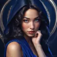 Matte portrait of the beautiful Samira in dark blue, 8k, Highly Detailed, Intricate, Realistic, Sharp Focus, Volumetric Lighting, Fantasy, Elegant by Stanley Artgerm Lau, WLOP, Stefan Kostic