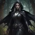 Dungeons and dragons forest elf character full body portrait, white skin, dark gothic black armor, wearing a black veil, dramatic light, dungeon background, 8k, Gothic and Fantasy, Elden Ring, Photo Realistic, Dynamic Lighting by Stanley Artgerm Lau, Greg Rutkowski