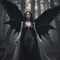 Winged vampiress in a haunted forest, Highly Detailed, Intricate, Gothic, Volumetric Lighting, Fantasy, Dark by Stanley Artgerm Lau