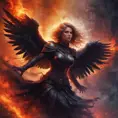 Dark Angel emerging from a firey fog of battle, ink splash, Highly Detailed, Vibrant Colors, Ink Art, Fantasy, Dark by Stanley Artgerm Lau