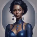 Matte portrait of the beautiful Samira in dark blue, 8k, Highly Detailed, Intricate, Realistic, Sharp Focus, Volumetric Lighting, Fantasy, Elegant by Stanley Artgerm Lau, WLOP, Stefan Kostic