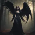 Winged vampiress in a haunted forest, Highly Detailed, Intricate, Gothic, Volumetric Lighting, Fantasy, Dark by Stanley Artgerm Lau