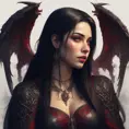 A beautiful romanian vampire woman with penetrating red bright eyes, long fangs, perfect face, 8k, Hyper Detailed, Intricate Details, Masterpiece, Contemporary, Full Body, Trending on Artstation, Gothic, Deviantart, Concept Art by Stefan Kostic