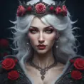 Alluring highly detailed matte portrait of a beautiful white haired vampire with a rose thorn crown in the style of Stefan Kostic, 8k, High Definition, Highly Detailed, Intricate, Half Body, Realistic, Sharp Focus, Fantasy, Elegant