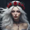 Alluring highly detailed matte portrait of a beautiful white haired vampire with a rose thorn crown in the style of Stefan Kostic, 8k, High Definition, Highly Detailed, Intricate, Half Body, Realistic, Sharp Focus, Fantasy, Elegant