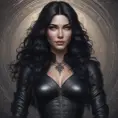 Alluring matte portrait of a beautiful Yennefer wearing black leather, 8k, Highly Detailed, Intricate, Half Body, Realistic, Sharp Focus, Volumetric Lighting, Fantasy, Elegant by Stanley Artgerm Lau, Alphonse Mucha, WLOP