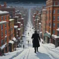 The scene in Hitchcock movie Vertigo, winter, Gouache painting, Highly Detailed, Intricate Details, Trending on Artstation, Winter, Sharp Focus, Gouache Painting by Greg Rutkowski