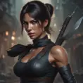 Matte portrait of the beautiful Lara Croft as a ninja, 8k, Highly Detailed, Intricate, Realistic, Sharp Focus, Volumetric Lighting, Fantasy, Elegant by Stanley Artgerm Lau, WLOP, Stefan Kostic