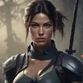 Matte portrait of the beautiful Lara Croft as a ninja, 8k, Highly Detailed, Intricate, Realistic, Sharp Focus, Volumetric Lighting, Fantasy, Elegant by Stanley Artgerm Lau, WLOP, Stefan Kostic