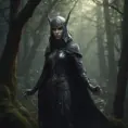 Dungeons and dragons forest elf character full body portrait, white skin, dark gothic black armor, wearing a black veil, dramatic light, dungeon background, 8k, Gothic and Fantasy, Elden Ring, Photo Realistic, Dynamic Lighting by Stanley Artgerm Lau, Greg Rutkowski