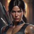 Matte portrait of the beautiful Lara Croft as a ninja, 8k, Highly Detailed, Intricate, Realistic, Sharp Focus, Volumetric Lighting, Fantasy, Elegant by Stanley Artgerm Lau, WLOP, Stefan Kostic