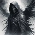 Hooded Angel of Death emerging from the fog of war, ink splash, Highly Detailed, Vibrant Colors, Ink Art, Fantasy, Dark by Stanley Artgerm Lau