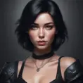 Alluring matte portrait of a beautiful A2 wearing black leather, 8k, Highly Detailed, Intricate, Half Body, Realistic, Sharp Focus, Volumetric Lighting, Fantasy, Elegant by Stanley Artgerm Lau, WLOP