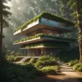 Beautiful futuristic organic house made from imaginary plants in a forest, 8k, Award-Winning, Highly Detailed, Beautiful, Epic, Octane Render, Unreal Engine, Radiant, Volumetric Lighting by Greg Rutkowski