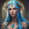 D&D concept art of gorgeous elven woman with blue hair in the style of Stefan Kostic, 8k, High Definition, Highly Detailed, Intricate, Half Body, Realistic, Sharp Focus, Fantasy, Elegant by Stanley Artgerm Lau, Luis Ricardo Falero