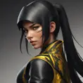 Matte portrait of a beautiful Kunoichi Ninja in black and yellow, 8k, Highly Detailed, Intricate, Realistic, Sharp Focus, Volumetric Lighting, Fantasy, Elegant by Stanley Artgerm Lau, WLOP, Stefan Kostic