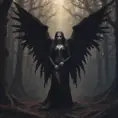 Winged vampiress in a haunted forest, Highly Detailed, Intricate, Gothic, Volumetric Lighting, Fantasy, Dark by Stanley Artgerm Lau