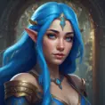 D&D concept art of gorgeous elven woman with blue hair in the style of Stefan Kostic, 8k, High Definition, Highly Detailed, Intricate, Half Body, Realistic, Sharp Focus, Fantasy, Elegant by Stanley Artgerm Lau, Luis Ricardo Falero