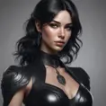 Alluring matte portrait of a beautiful A2 wearing black leather, 8k, Highly Detailed, Intricate, Half Body, Realistic, Sharp Focus, Volumetric Lighting, Fantasy, Elegant by Stanley Artgerm Lau, WLOP