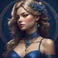 Alluring matte portrait of a beautiful A2 in dark blue, 8k, Highly Detailed, Intricate, Half Body, Realistic, Sharp Focus, Volumetric Lighting, Fantasy, Elegant by Stanley Artgerm Lau, Alphonse Mucha, WLOP, Stefan Kostic