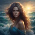 "magical ocean goddess", water, spray, waves, flowing hair, head and shoulders portrait, finely drawn eyes, 8k, Fantasy