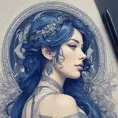 Alluring matte portrait of a beautiful A2 in dark blue, 8k, Highly Detailed, Intricate, Half Body, Realistic, Sharp Focus, Volumetric Lighting, Fantasy, Elegant by Stanley Artgerm Lau, Alphonse Mucha, WLOP, Stefan Kostic