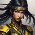 Matte portrait of a beautiful Kunoichi Ninja in black and yellow, 8k, Highly Detailed, Intricate, Realistic, Sharp Focus, Volumetric Lighting, Fantasy, Elegant by Stanley Artgerm Lau, WLOP, Stefan Kostic