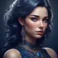 Alluring matte portrait of a beautiful A2 wearing dark blue, 8k, Highly Detailed, Intricate, Half Body, Realistic, Sharp Focus, Volumetric Lighting, Fantasy, Elegant by Stanley Artgerm Lau, WLOP, Stefan Kostic