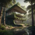 Beautiful futuristic organic house made from imaginary plants in a forest, 8k, Award-Winning, Highly Detailed, Beautiful, Epic, Octane Render, Unreal Engine, Radiant, Volumetric Lighting by Greg Rutkowski