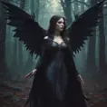 Winged vampiress in a haunted forest, Highly Detailed, Intricate, Gothic, Volumetric Lighting, Fantasy, Dark by Stanley Artgerm Lau