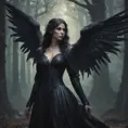 Winged vampiress in a haunted forest, Highly Detailed, Intricate, Gothic, Volumetric Lighting, Fantasy, Dark by Stanley Artgerm Lau