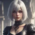 Alluring highly detailed matte portrait of a beautiful A2 from Nier Automata with shimmering hair in the style of Stefan Kostic, 8k, High Definition, Highly Detailed, Intricate, Half Body, Realistic, Sharp Focus, Fantasy, Elegant