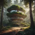 Beautiful futuristic organic house made from imaginary plants in a forest, 8k, Award-Winning, Highly Detailed, Beautiful, Epic, Octane Render, Unreal Engine, Radiant, Volumetric Lighting by Greg Rutkowski