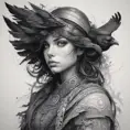 Raven, Highly Detailed, Intricate, Color Splash, Ink Art, Fantasy, Dark by Stanley Artgerm Lau