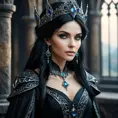 Alluring portrait of a beautiful gothic black haired sorceress in the style of Stefan Kostic, 8k, High Definition, Highly Detailed, Intricate, Half Body, Realistic, Sharp Focus, Fantasy, Elegant