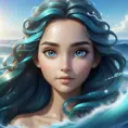 "magical ocean goddess", water, spray, waves, flowing hair, head and shoulders portrait, finely drawn eyes, 8k, Fantasy