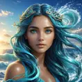 "magical ocean goddess", water, spray, waves, flowing hair, head and shoulders portrait, finely drawn eyes, 8k, Fantasy